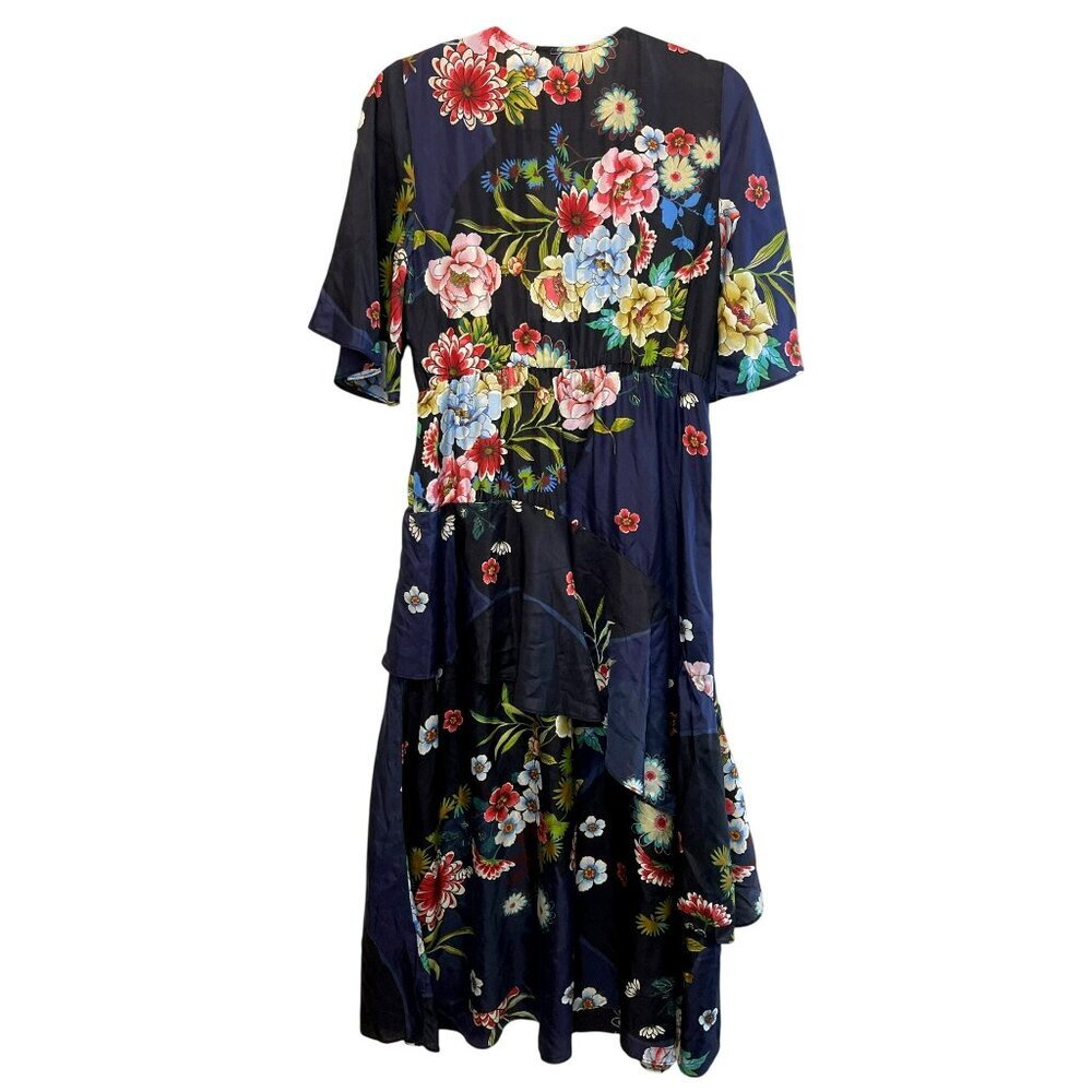 Johnny Was Silk Florean Blue Tiered Floral Maxi Dress Size Small New - Picture 6 of 6